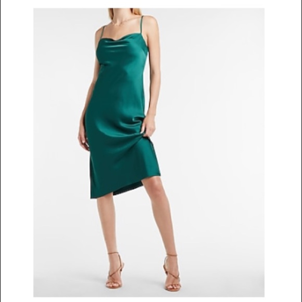 Satin cowl neck midi slip dress